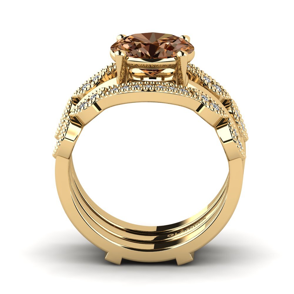 Ovalado Diamante café Anillo Pasti SET