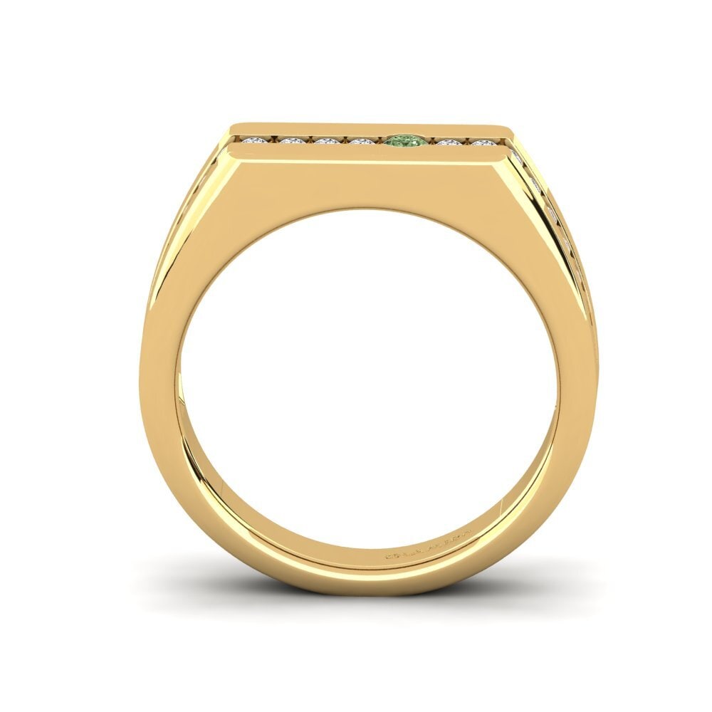 18ct Yellow Gold Green Diamond Men's Ring Paul