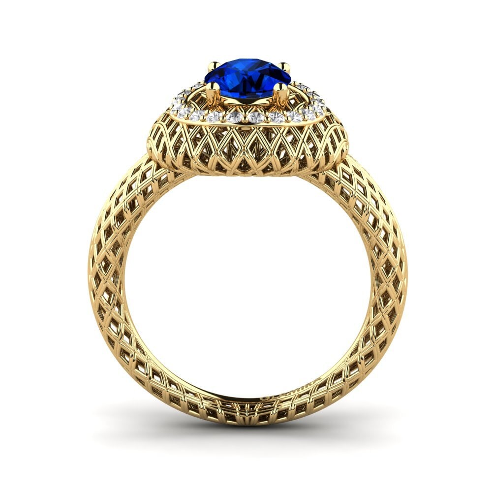 14k Oro Amarillo Safiro (Creado en Laboratorio) Anillo de compromiso Phuket