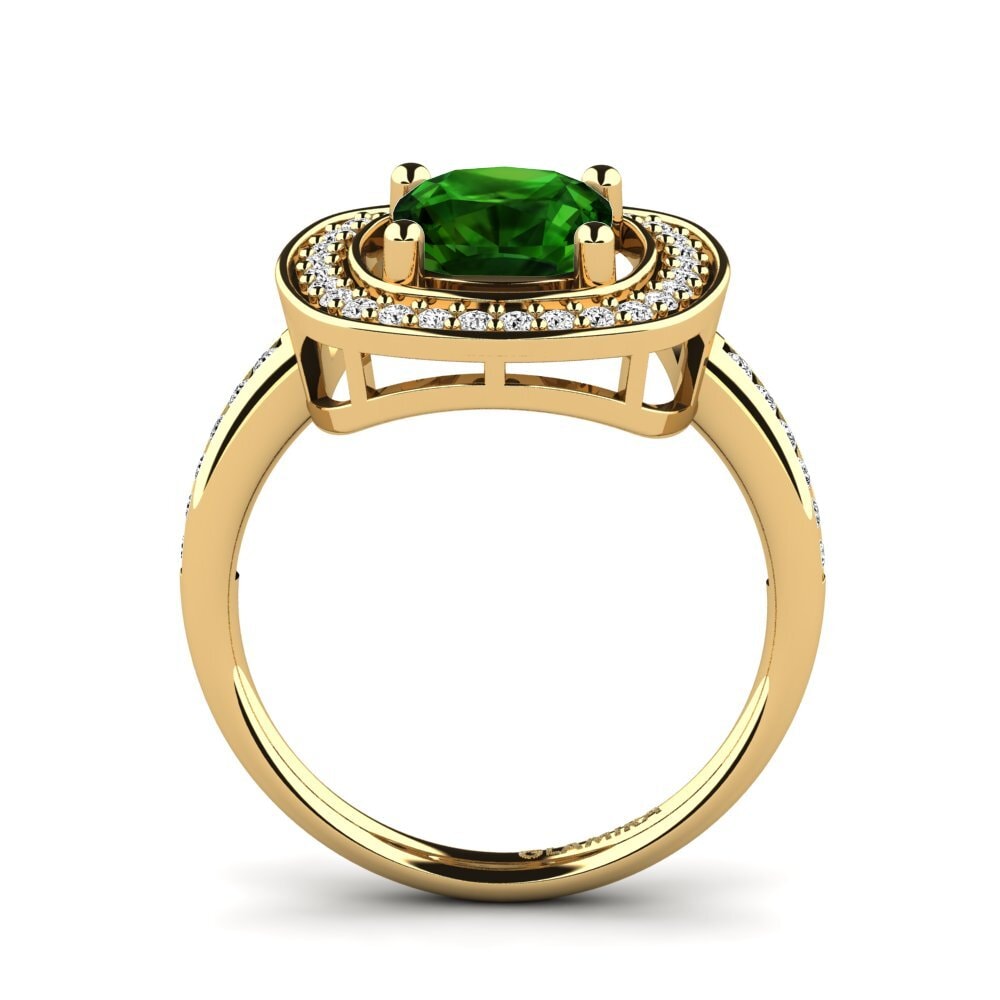 14k Oro Amarillo Turmalina verde Anillo de compromiso Pieretta