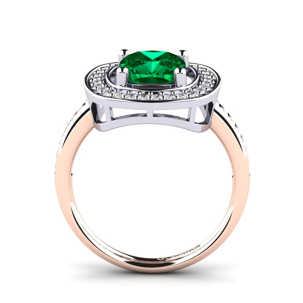 18ct Rose & White Gold Emerald (Lab Created) Engagement Ring Pieretta