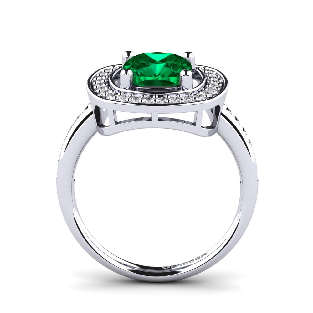 18ct White Gold Emerald (Lab Created) Engagement Ring Pieretta