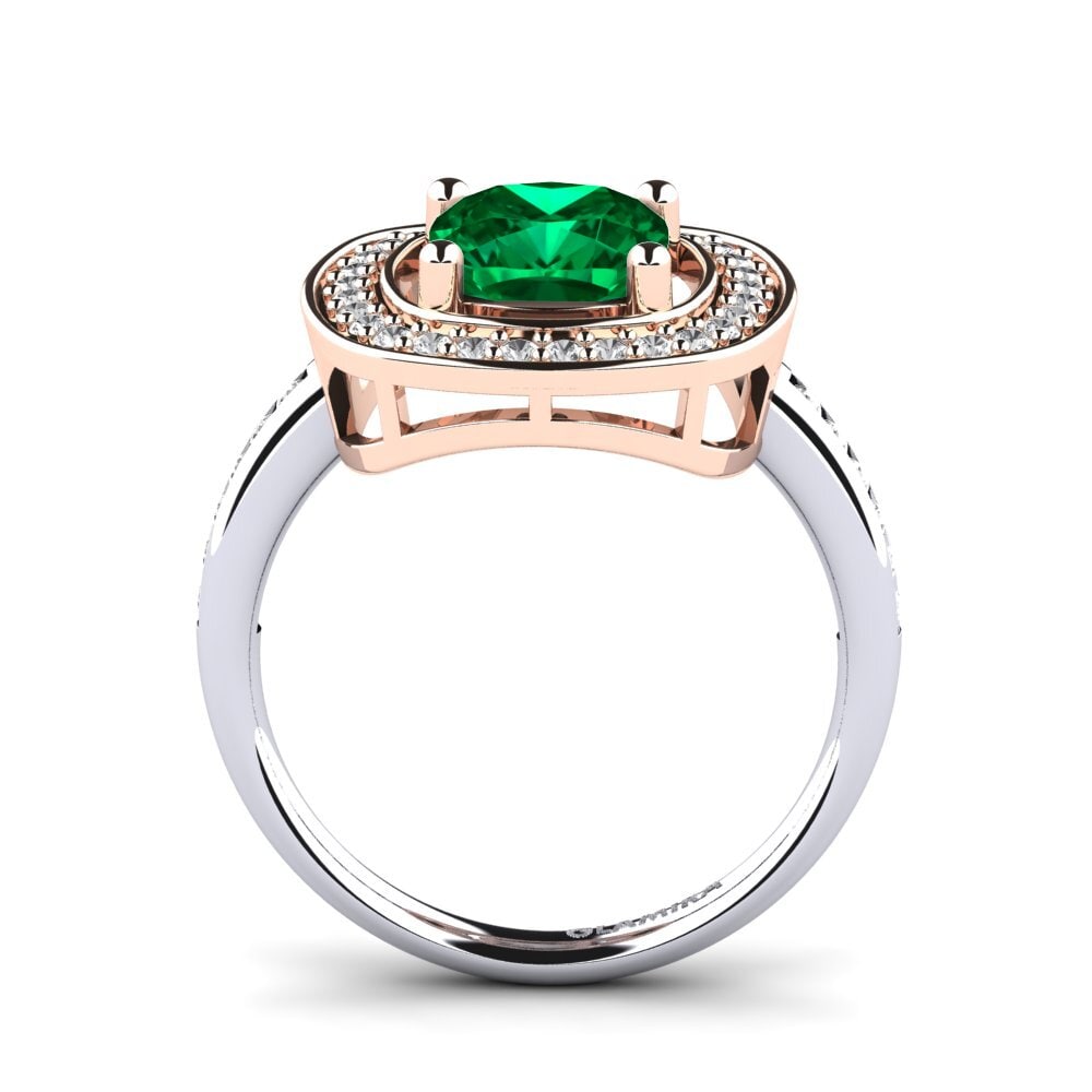 18ct White & Rose Gold Emerald (Lab Created) Engagement Ring Pieretta