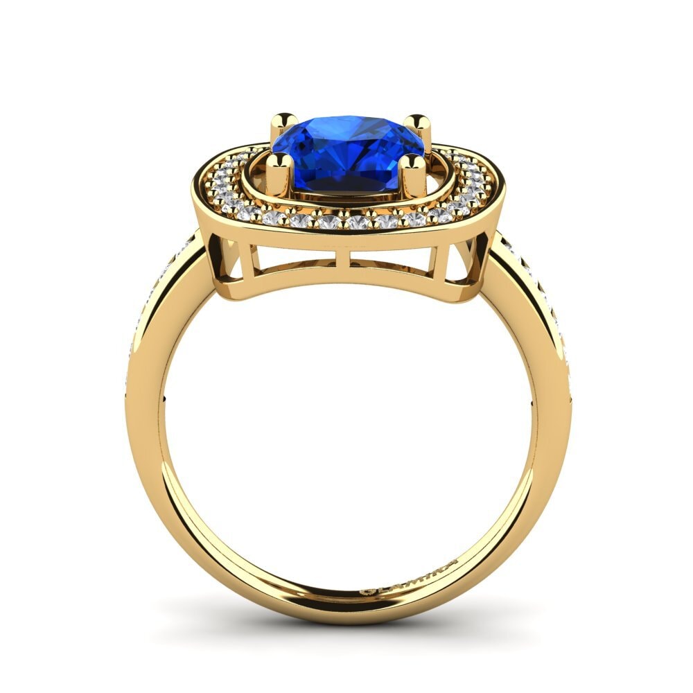 14k Oro Amarillo Safiro (Creado en Laboratorio) Anillo de compromiso Pieretta