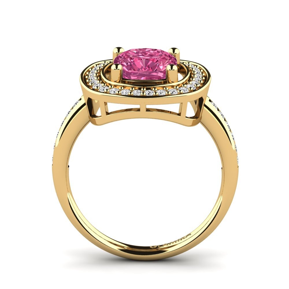 14k Oro Amarillo Turmalina rosa Anillo de compromiso Pieretta