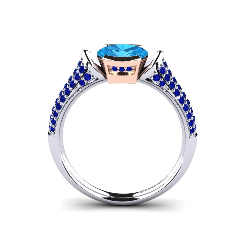 14ct White / Rose Gold Blue Topaz Engagement Ring Pitha