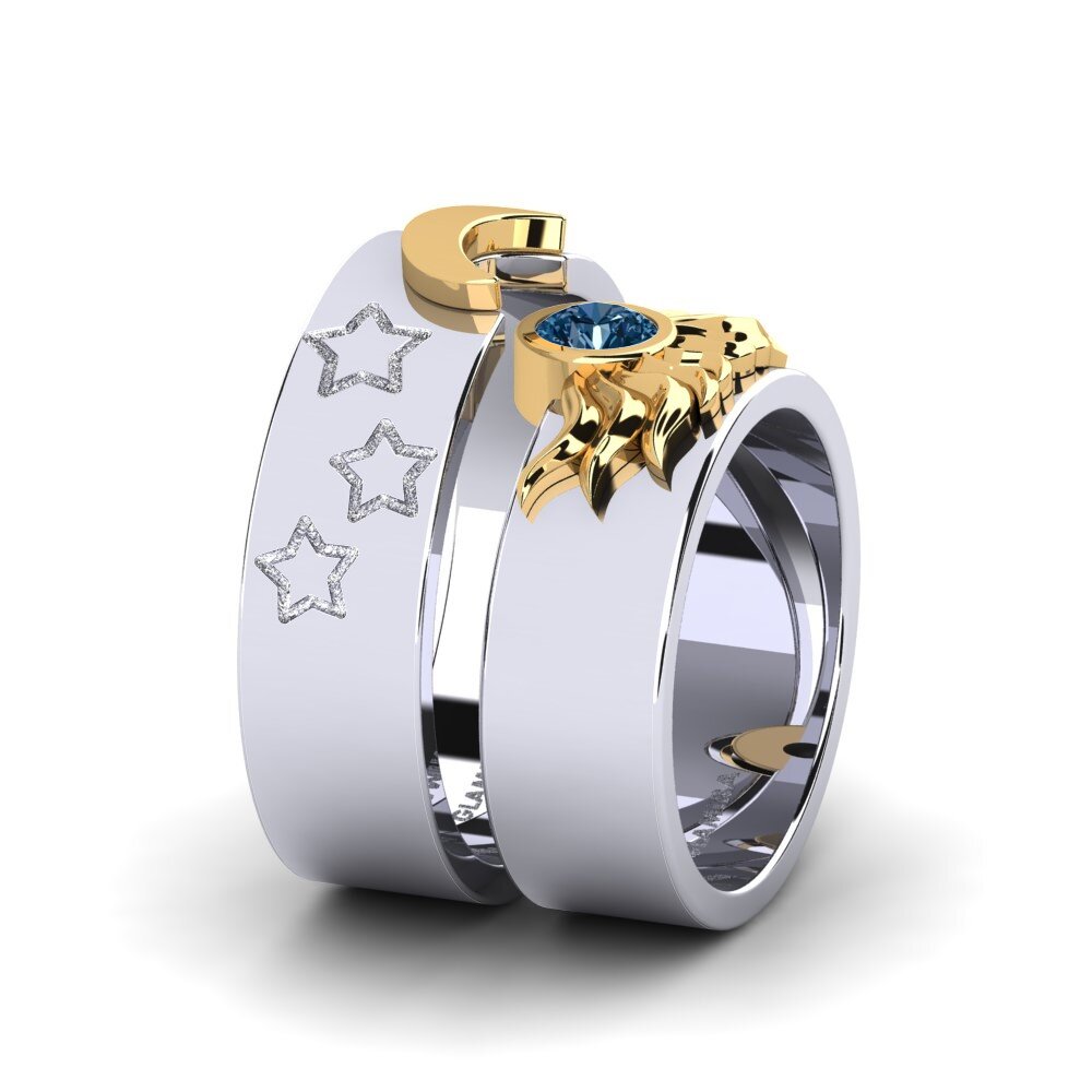 18ct White & Yellow Gold Blue Diamond Ring Pretty Morning Set