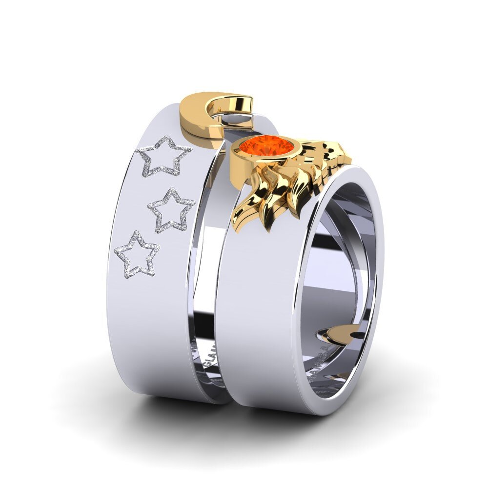 18ct White & Yellow Gold Fire Opal Ring Pretty Morning Set