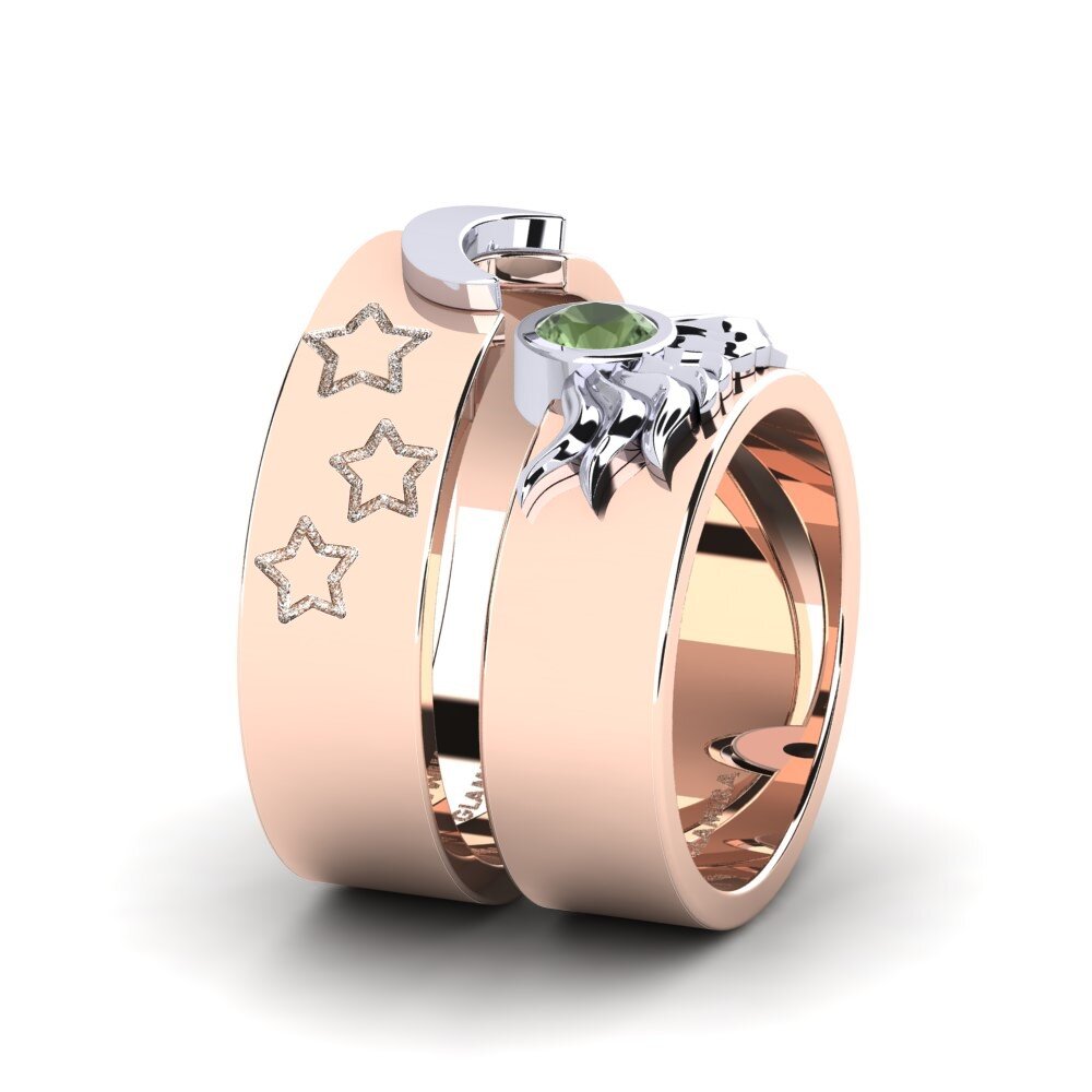 18ct Rose & White Gold Green Sapphire Ring Pretty Morning Set