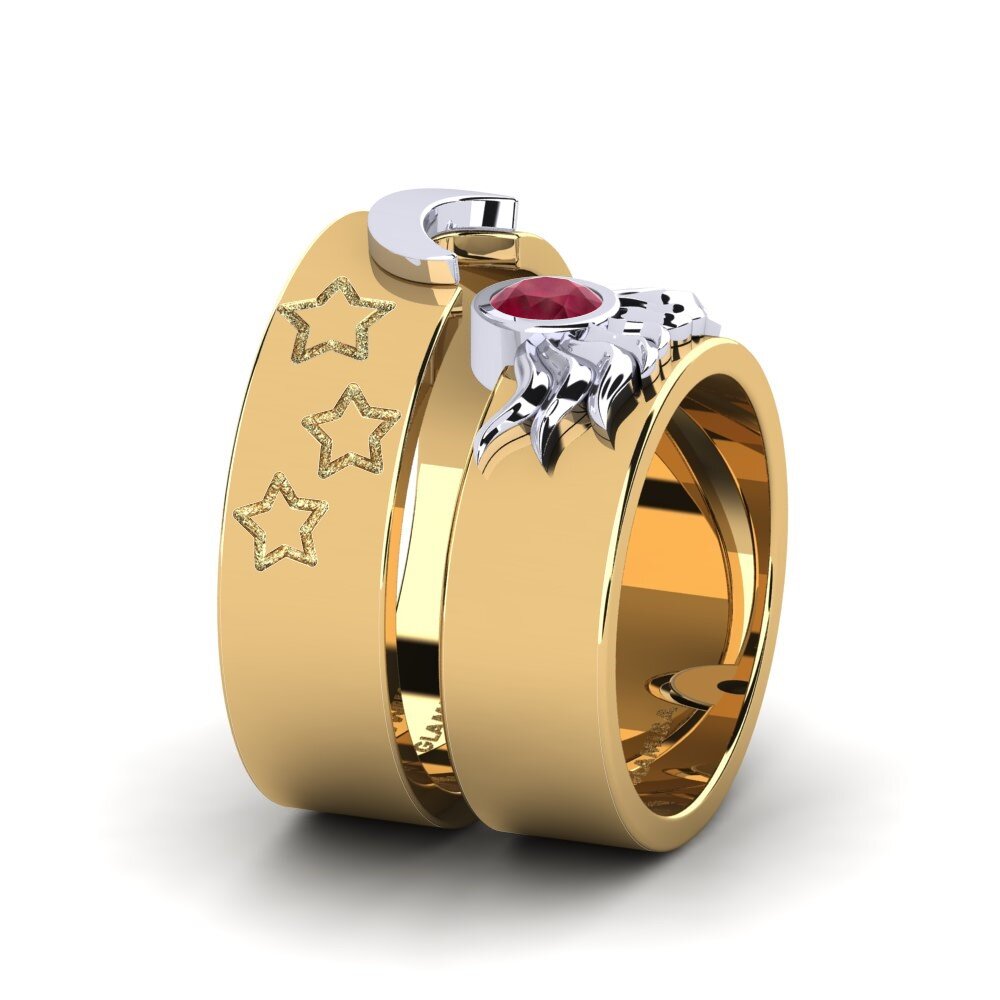 14ct Yellow & White Gold Ruby Ring Pretty Morning Set