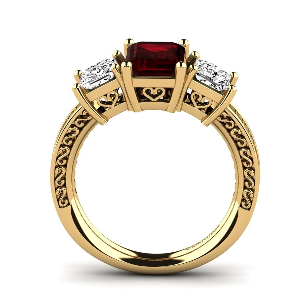 14k Oro Amarillo Granate Anillo de compromiso Purnima