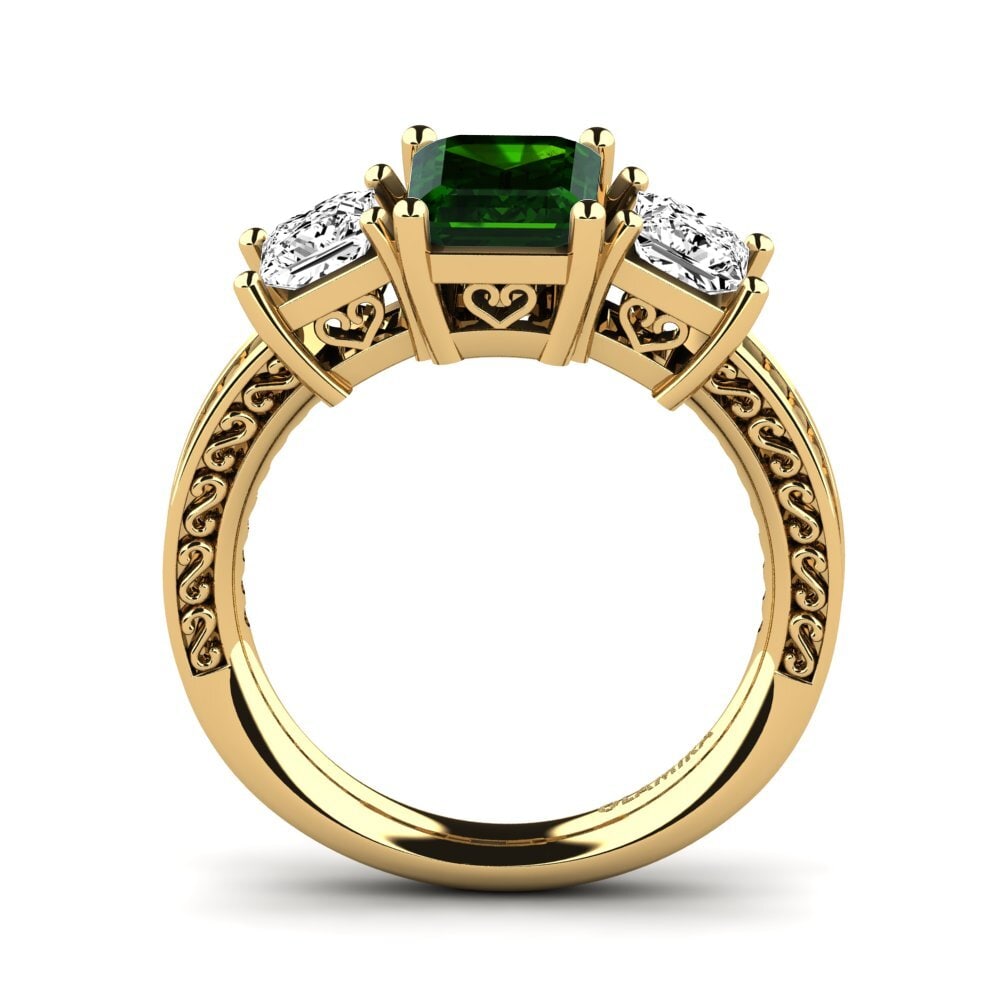 14k Oro Amarillo Turmalina verde Anillo de compromiso Purnima