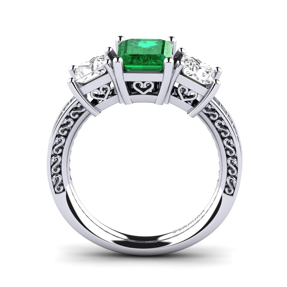 18ct White Gold Emerald (Lab Created) Engagement Ring Purnima