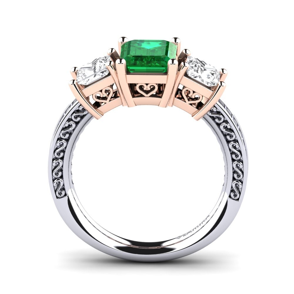 18ct White & Rose Gold Emerald (Lab Created) Engagement Ring Purnima