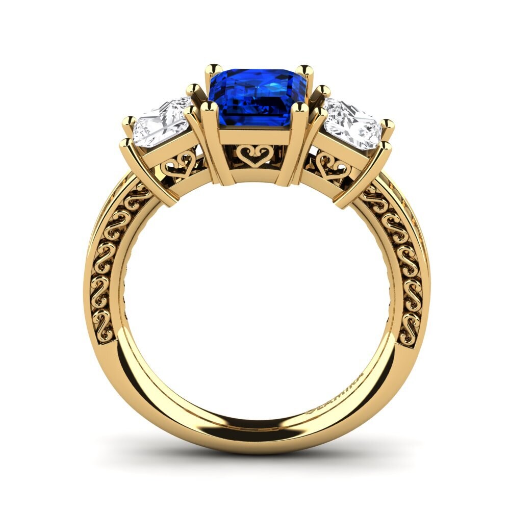 14k Oro Amarillo Safiro (Creado en Laboratorio) Anillo de compromiso Purnima