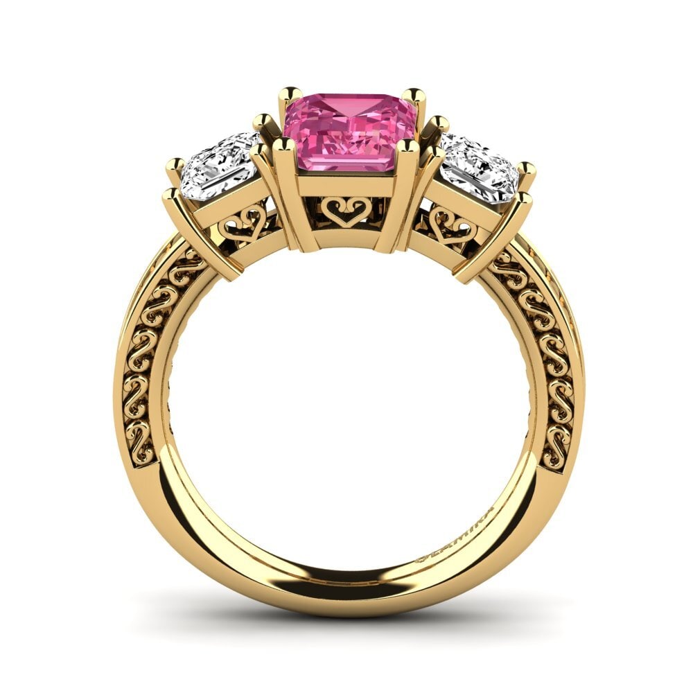 14k Oro Amarillo Turmalina rosa Anillo de compromiso Purnima