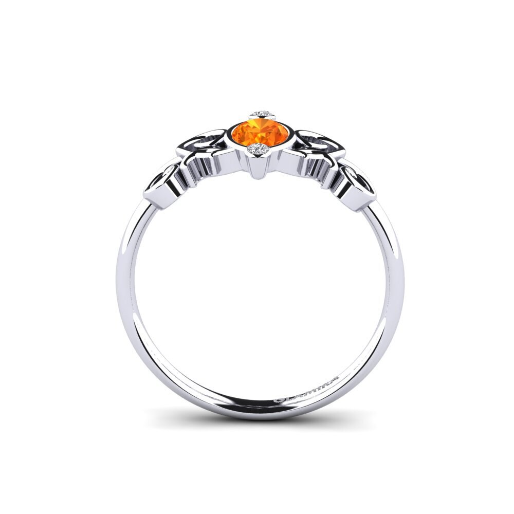 White Silver Orange Sapphire Engagement Ring Lunete