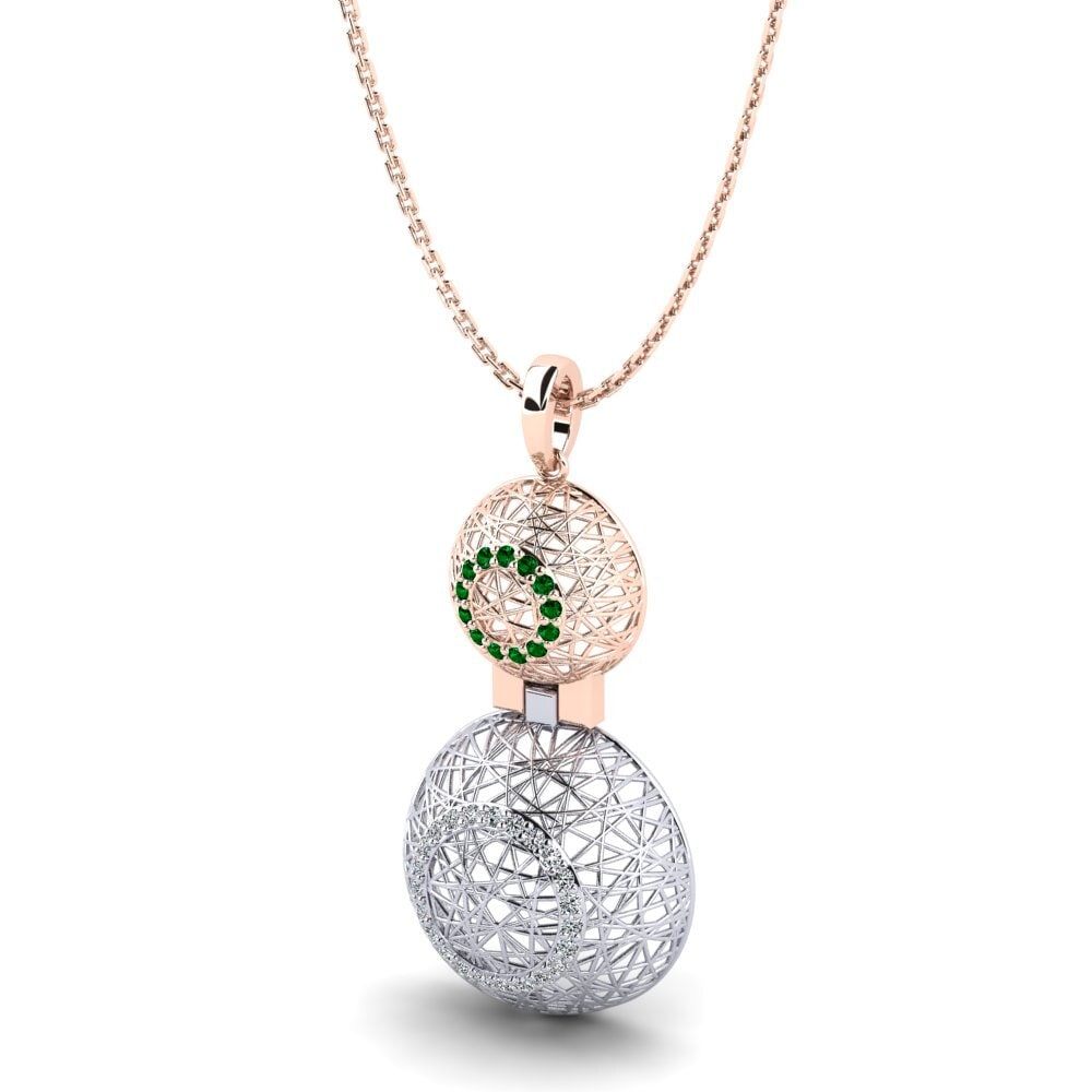 14k Oro Rosa & Blanco Circonita Verde Colgante de Mujer Rachelle