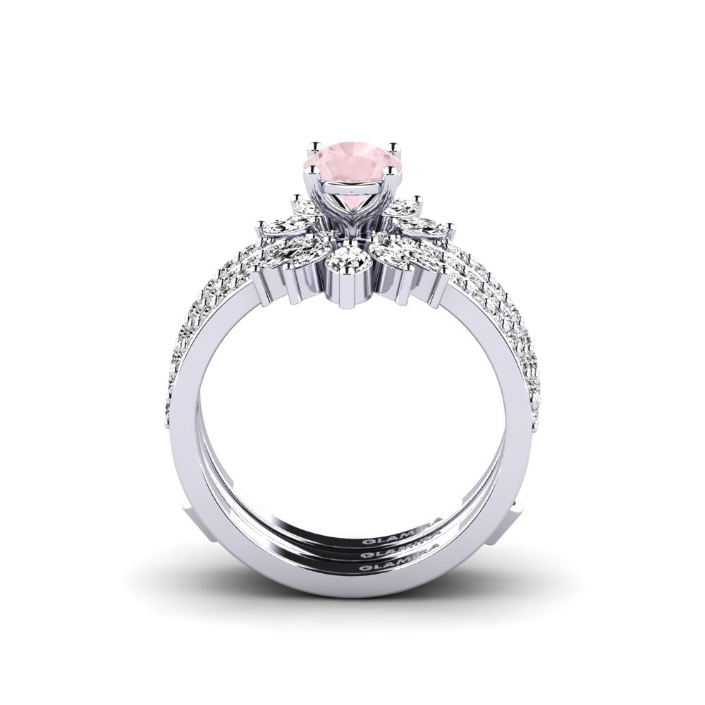 White Silver Rose Quartz Ring Reddos - SET