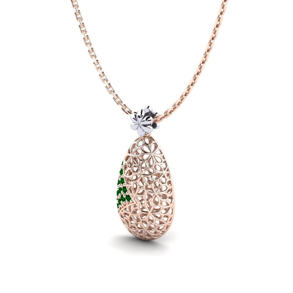 14k Oro Rosa & Blanco Circonita Verde Colgante de Mujer Refined
