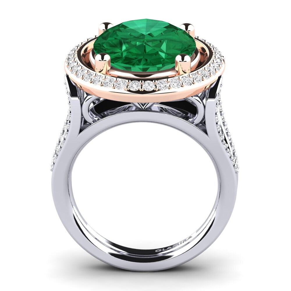 18ct White & Rose Gold Emerald (Lab Created) Ring Romaine