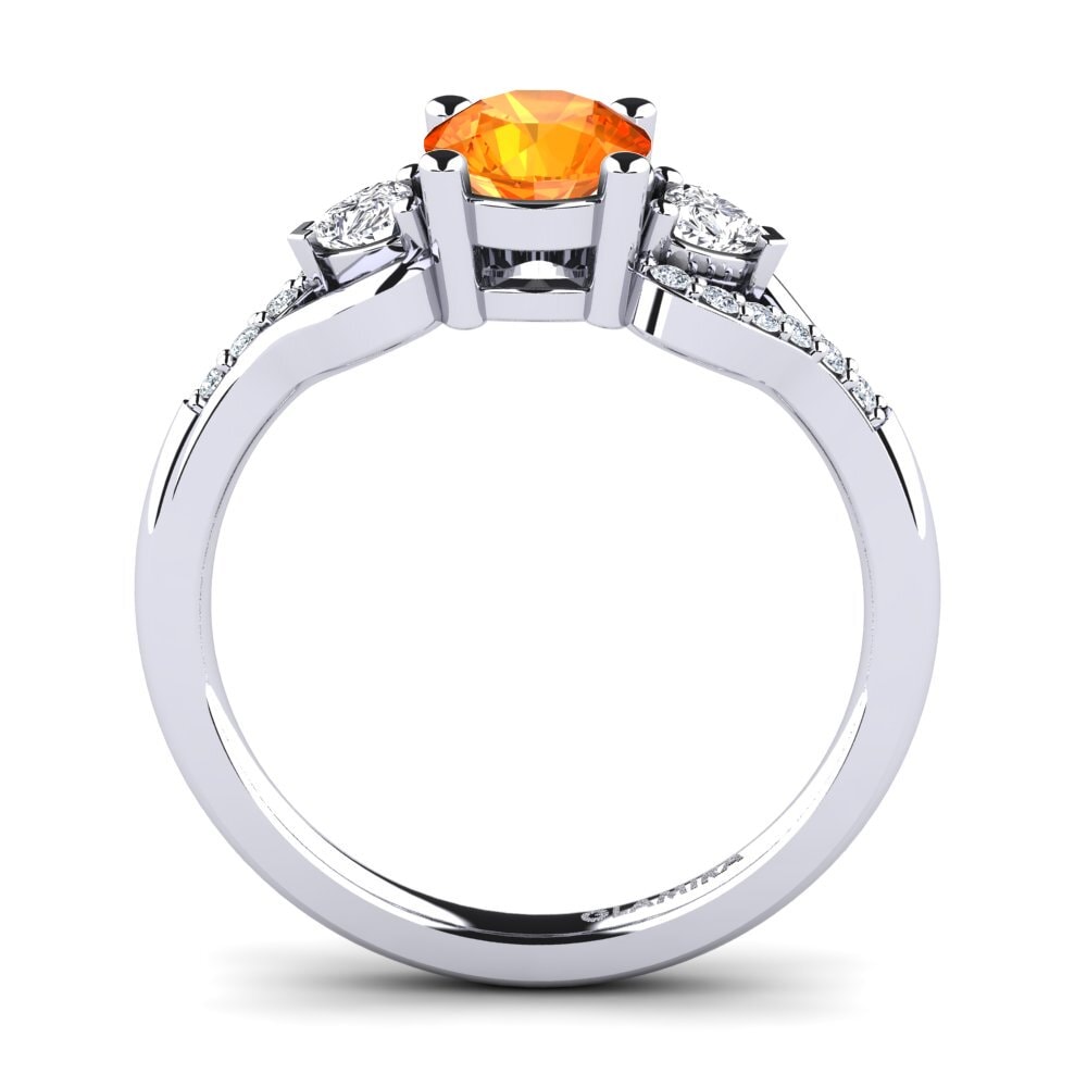 White Silver Orange Sapphire Engagement Ring Roselina 0.8 crt
