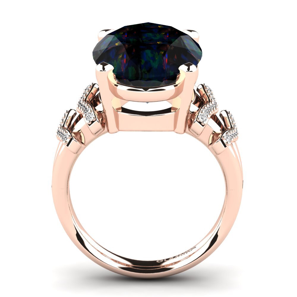 14k Oro Rosa Opalo Negro Anillo Rubi