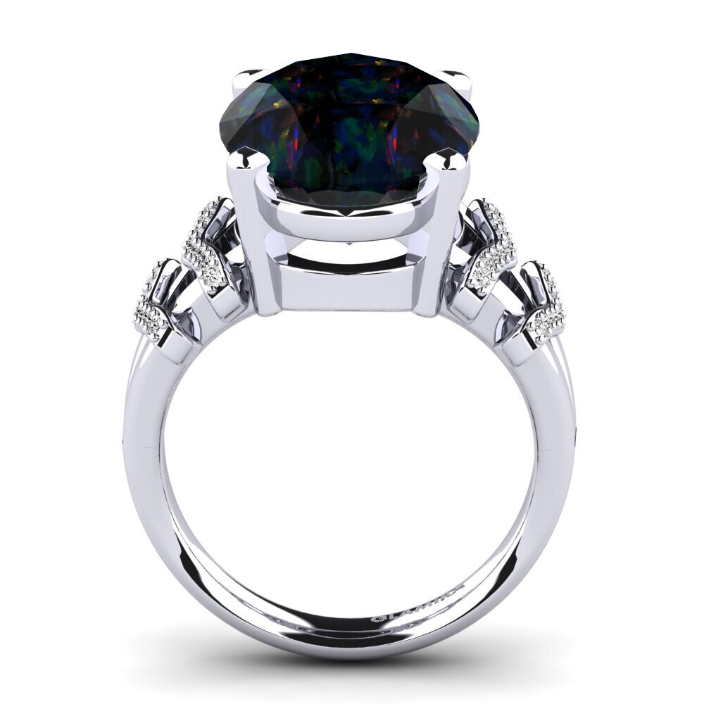 Plata 925 Opalo Negro Anillo Rubi