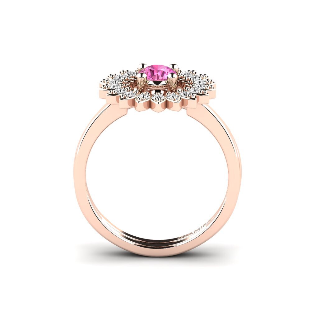14ct Rose Gold Pink Topaz Ring Rundsw - SET