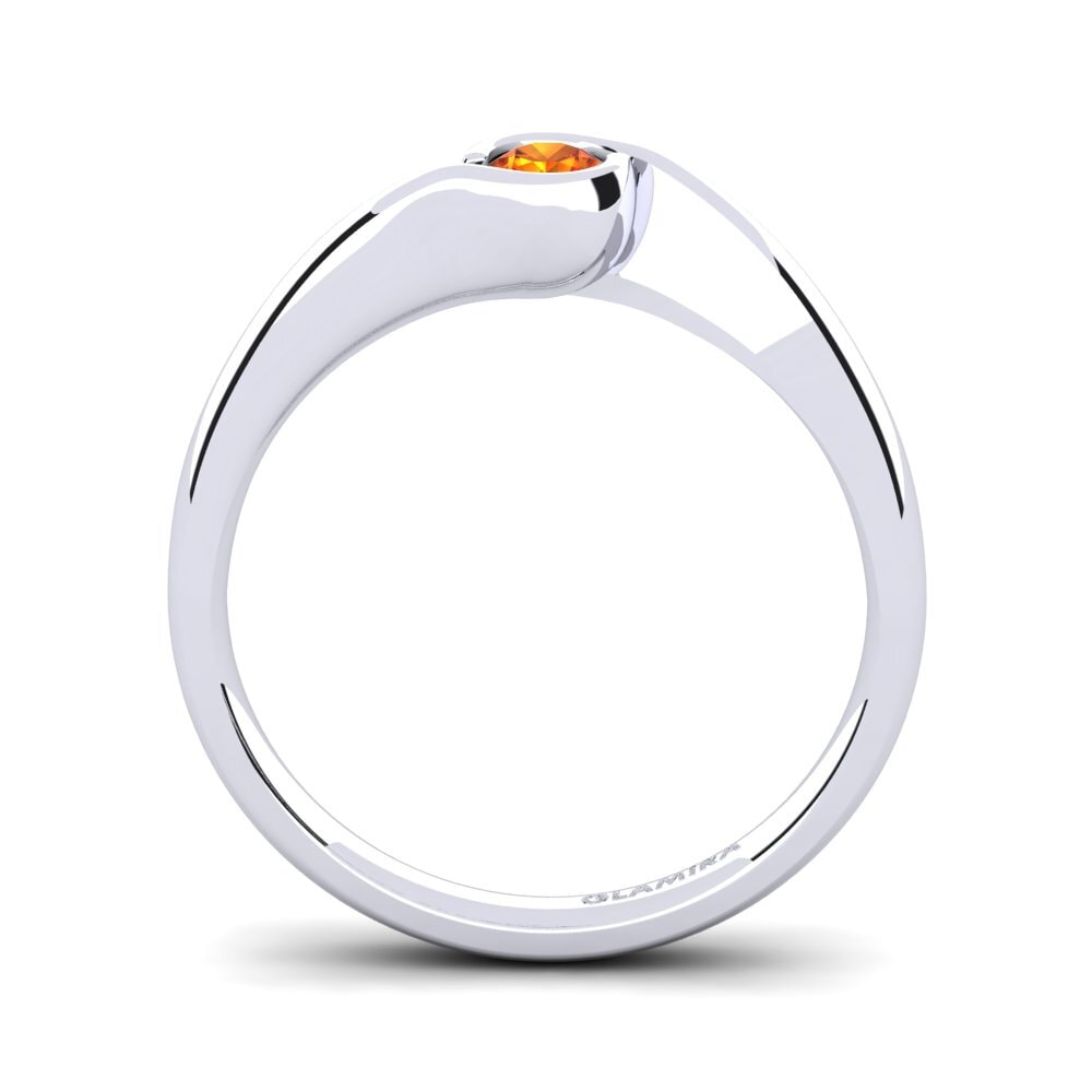White Silver Orange Sapphire Engagement Ring Sabella 0.16 crt