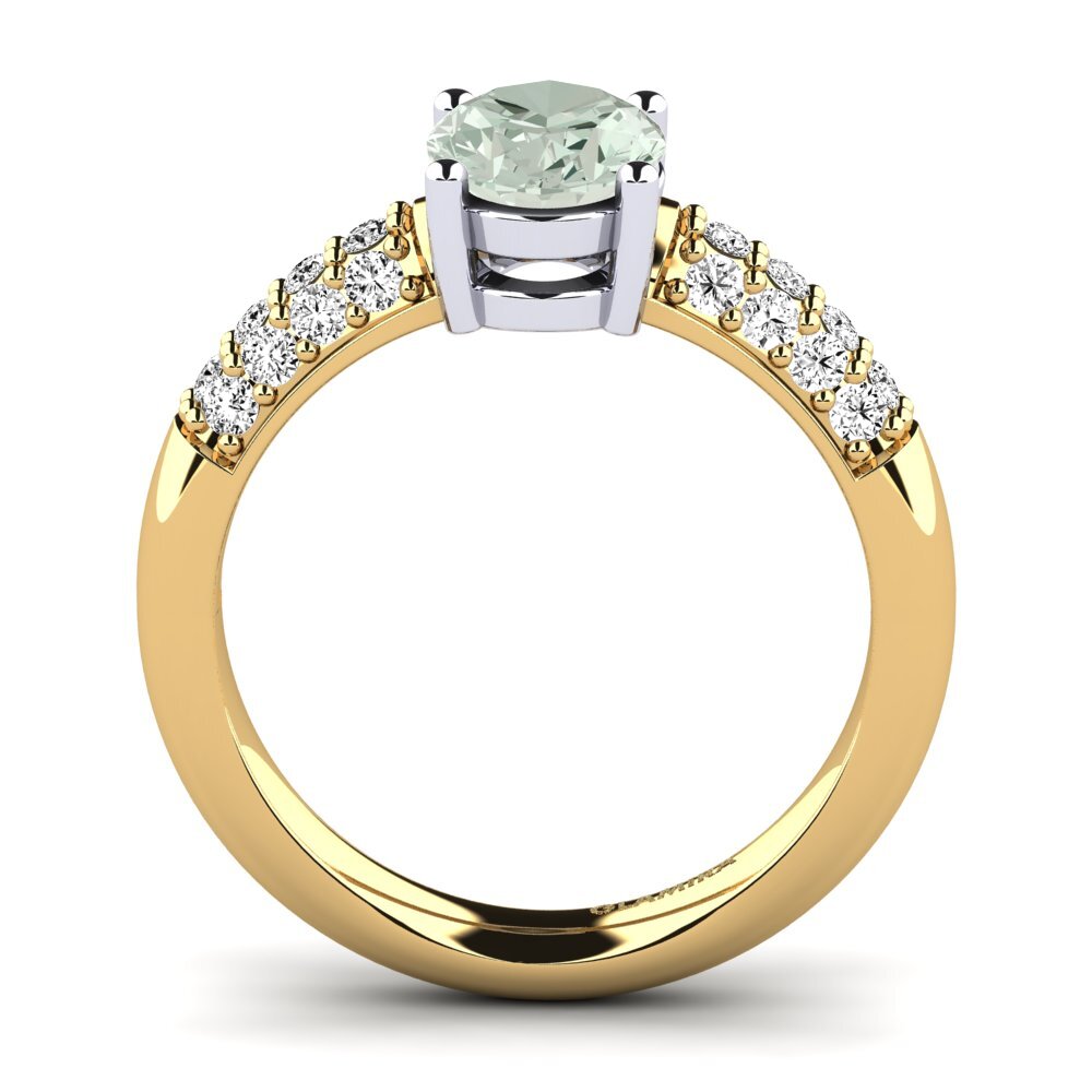 14k Oro Amarillo & Blanco Amatista verde Anillo de compromiso Sabina