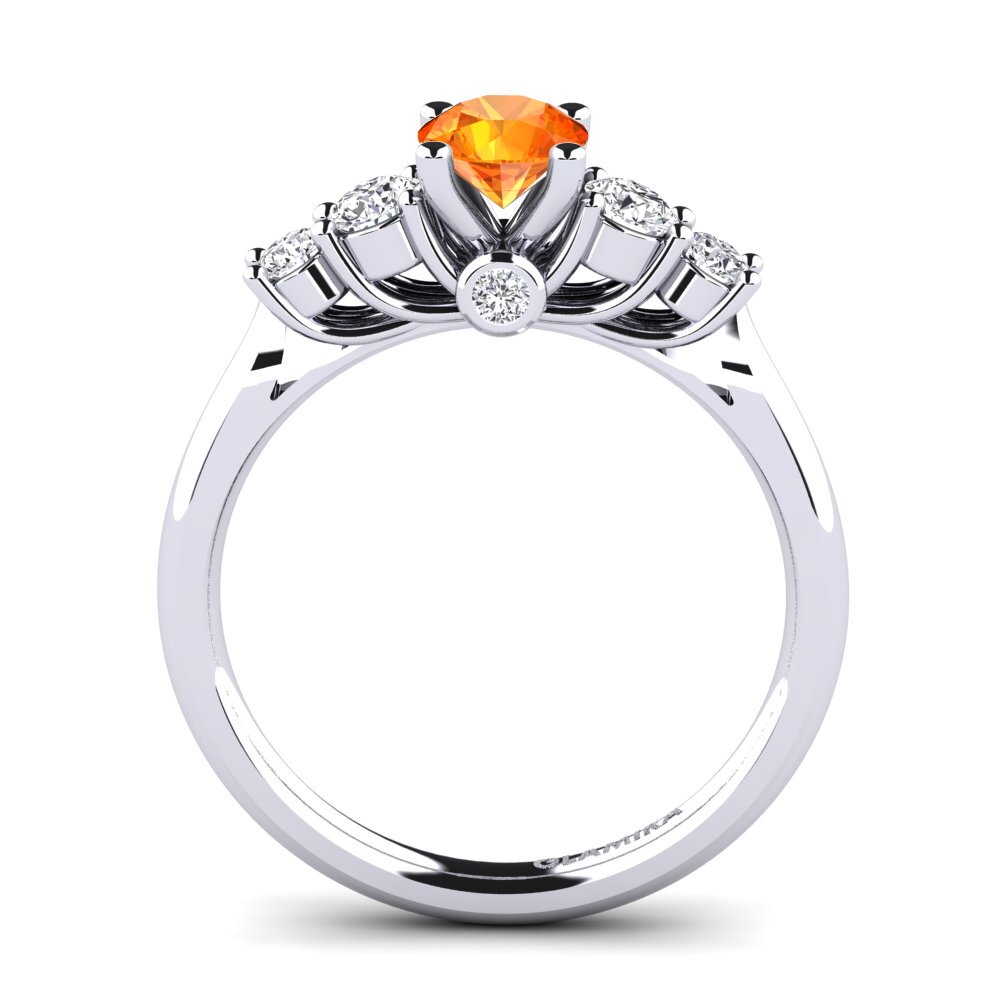 White Silver Orange Sapphire Engagement Ring Sadie