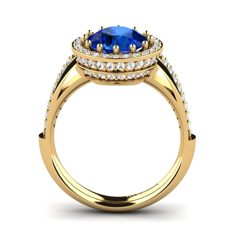 14k Oro Amarillo Safiro (Creado en Laboratorio) Anillo de compromiso Salerno