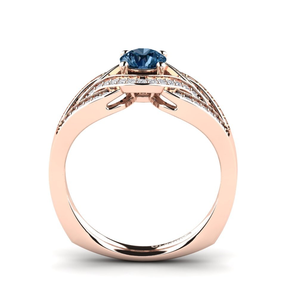 14k Oro Rosa Diamante Azul Anillo de compromiso Santa