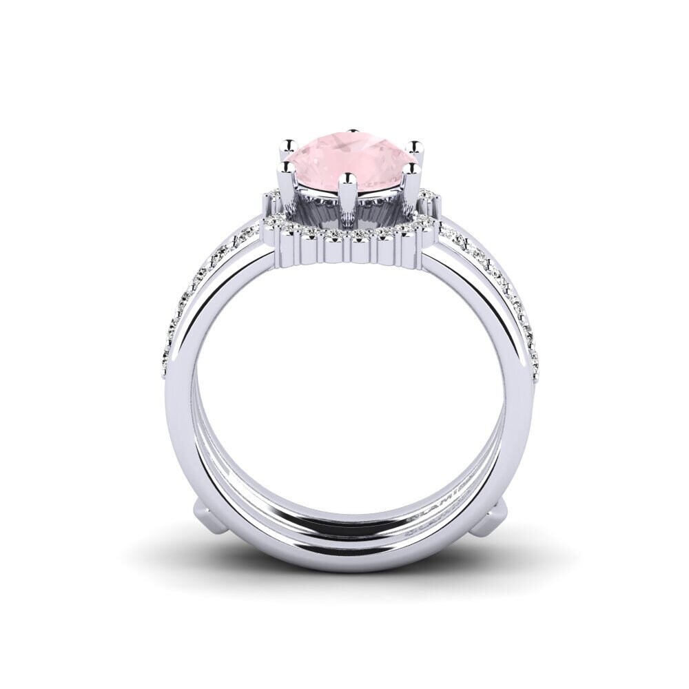 White Silver Rose Quartz Ring Segd - SET