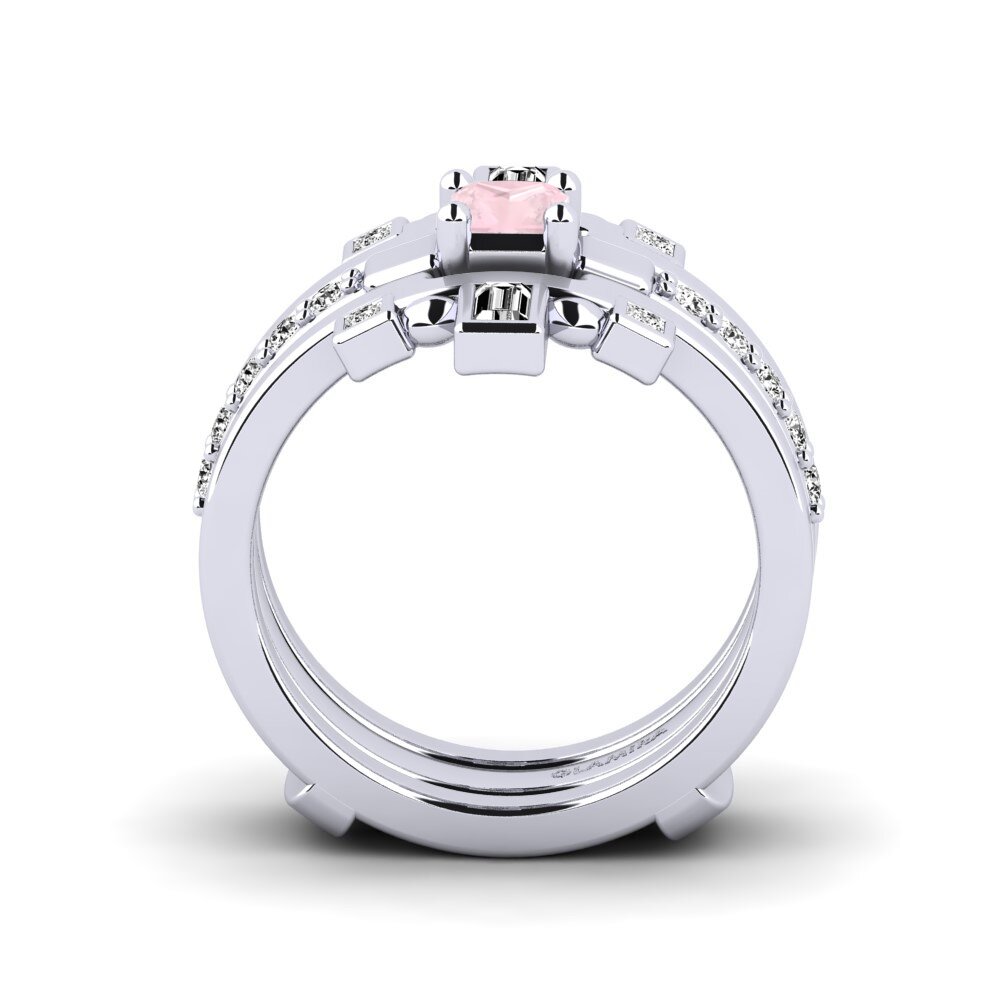 White Silver Rose Quartz Ring Sendryha - SET
