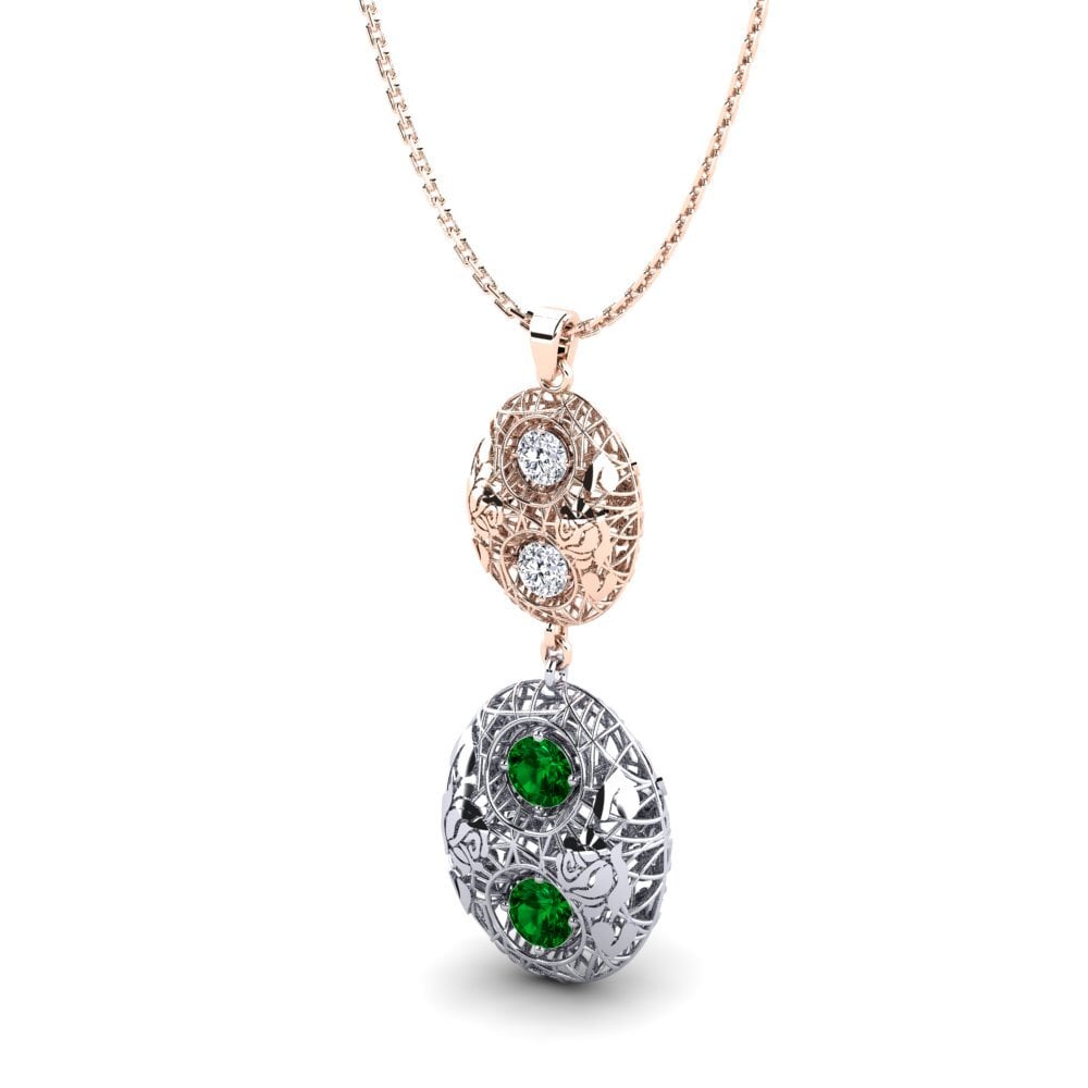 14k Oro Rosa & Blanco Circonita Verde Colgante de Mujer Sennay