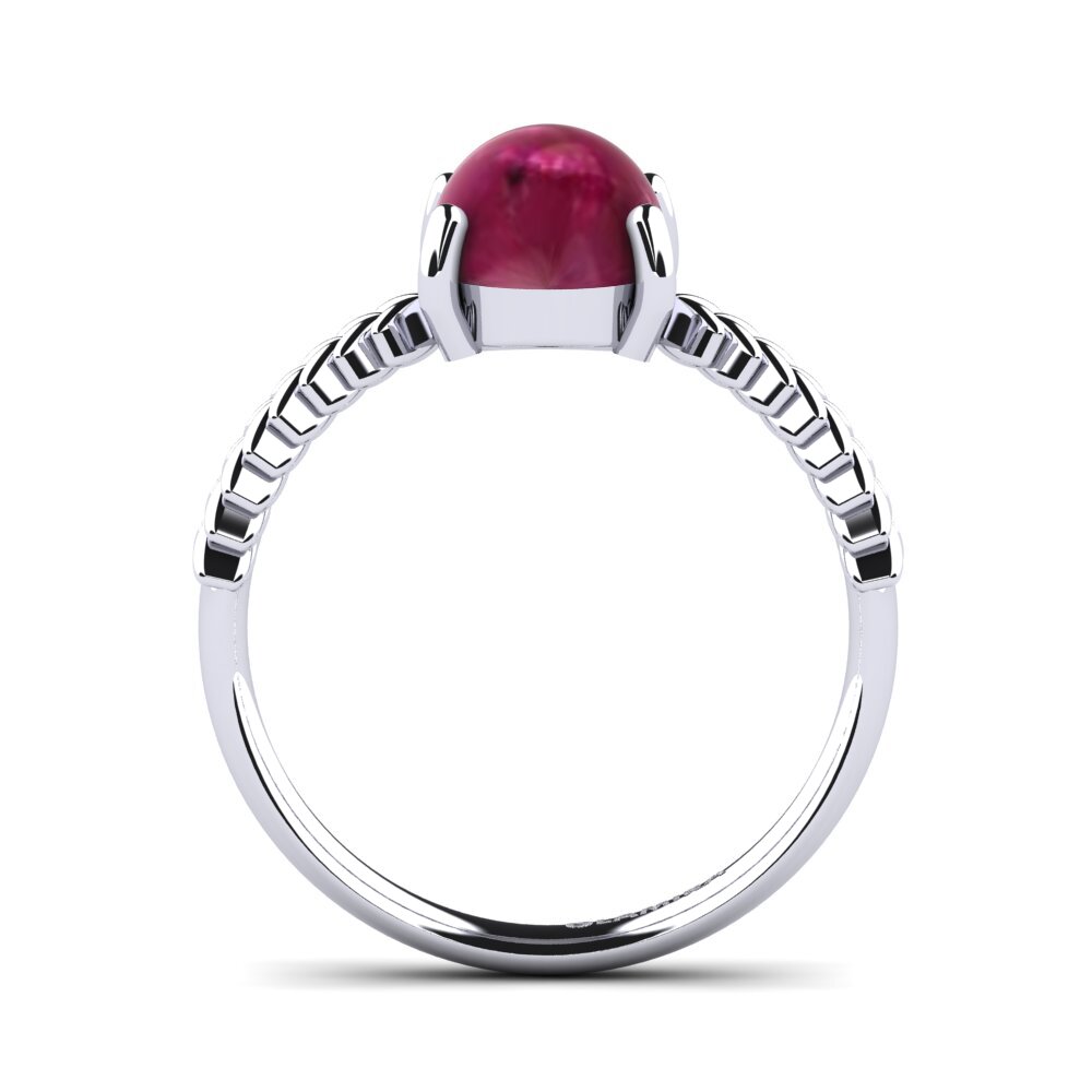White Silver Cabochon Ruby Ring Senta