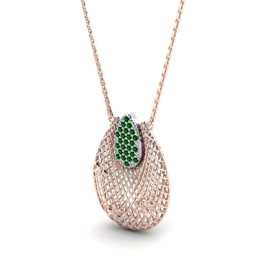 14k Oro Rosa & Blanco Circonita Verde Collar de Mujer Serieux
