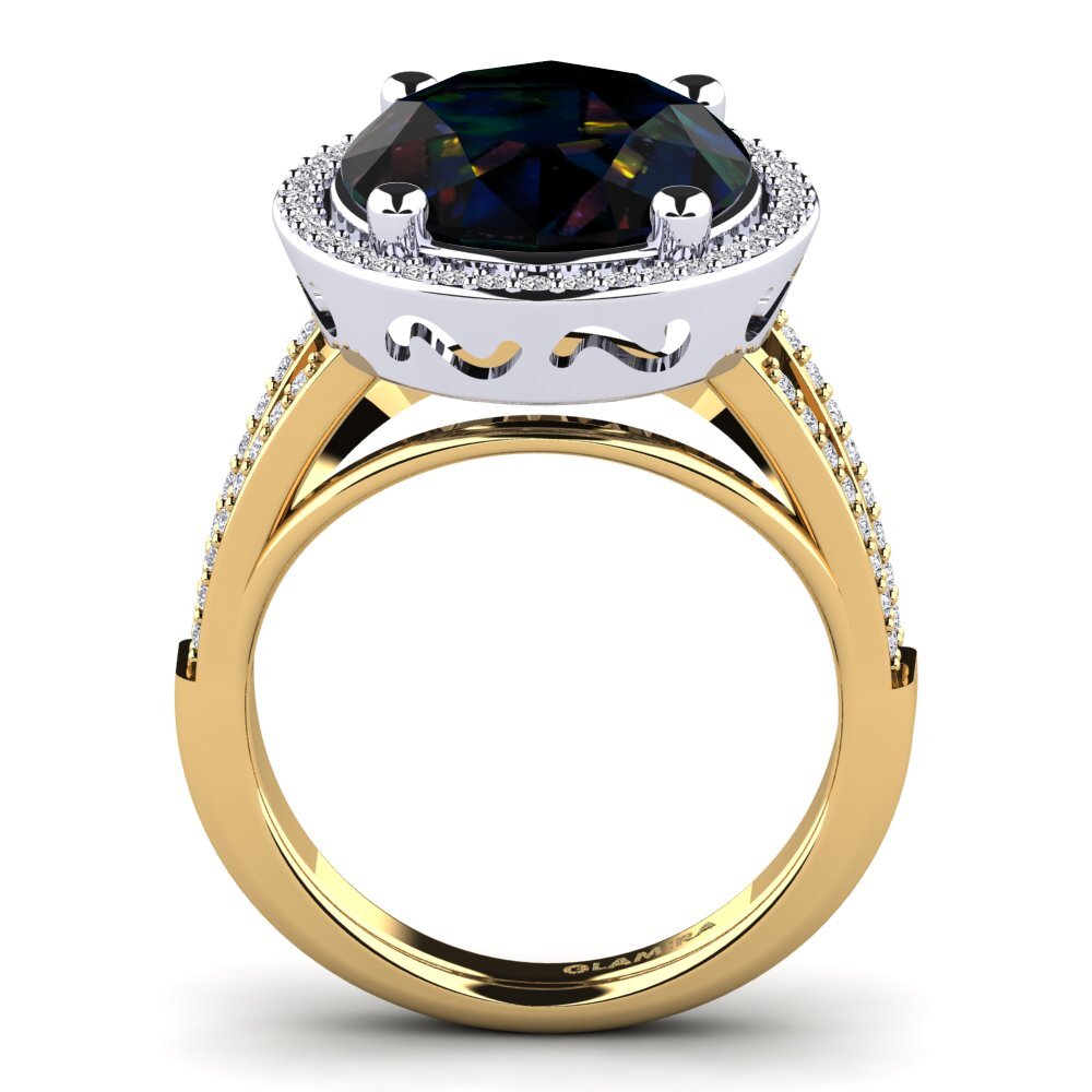 9ct Yellow & White Gold Black Opal Ring Shadia