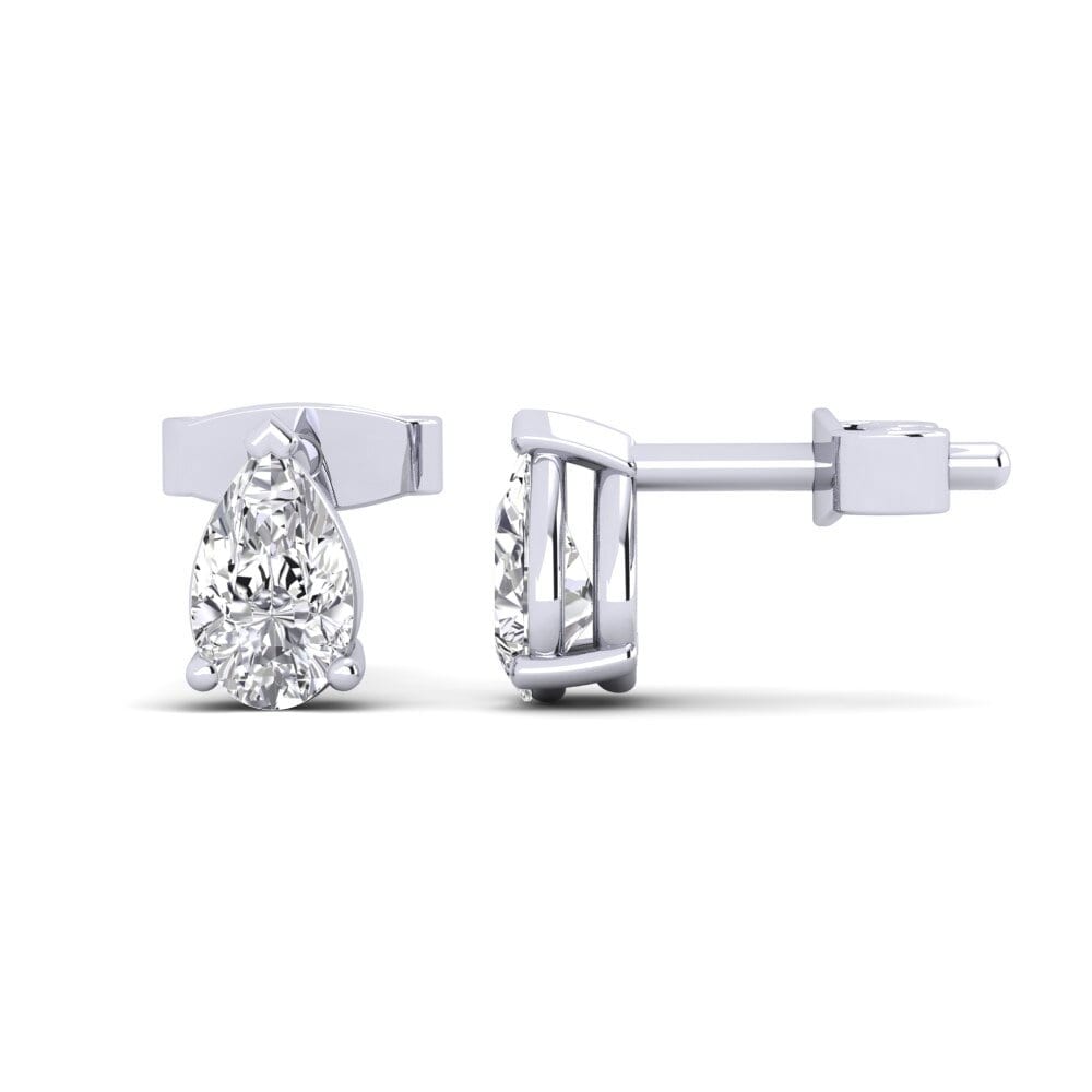 Orecchino Pendente A Goccia Con Zircone Bianco, Argento Placcato Oro Bianco 14k – Fatto A Mano