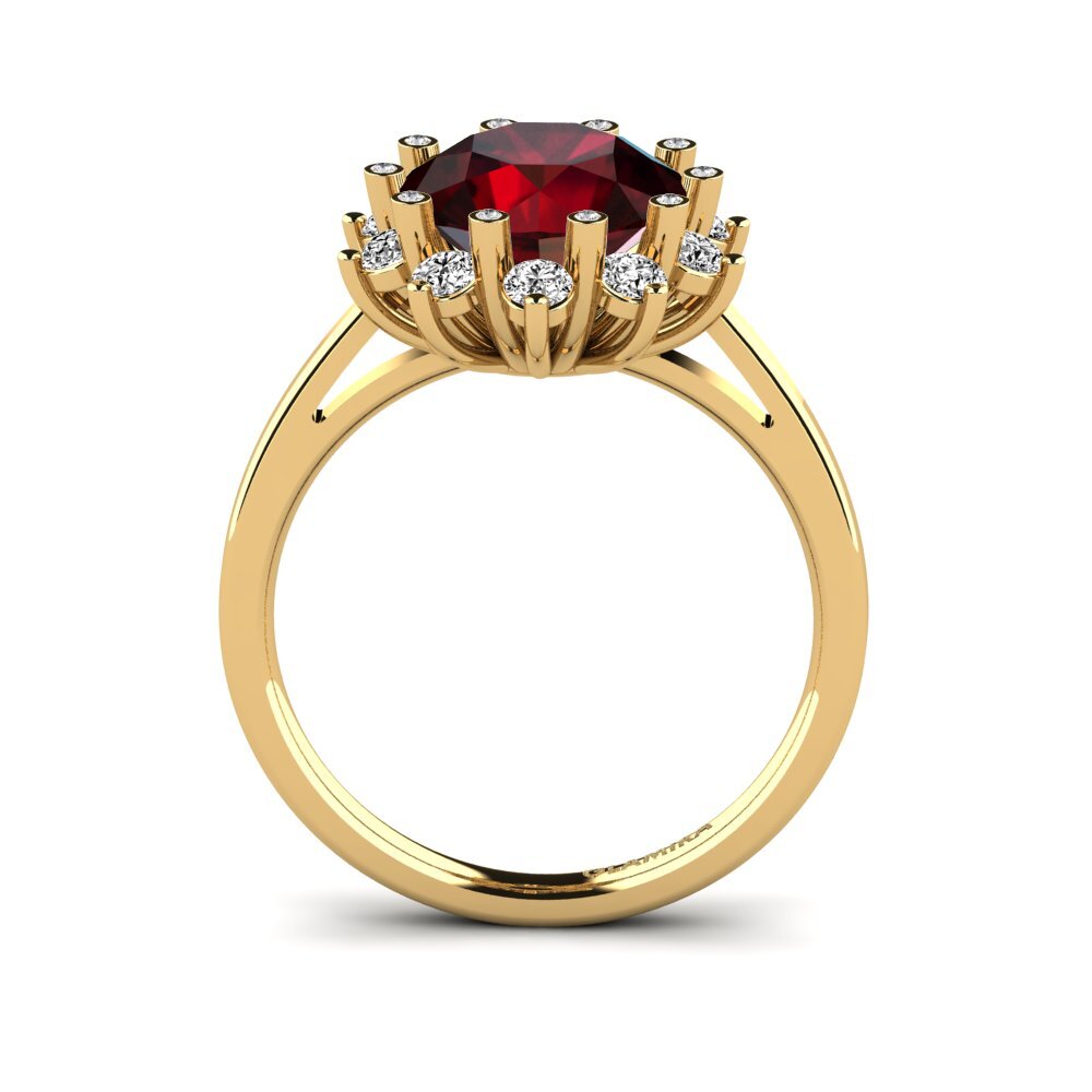 14k Oro Amarillo Granate Anillo de compromiso Silanna