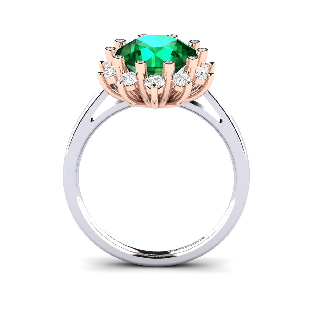 18ct White & Rose Gold Emerald (Lab Created) Engagement Ring Silanna