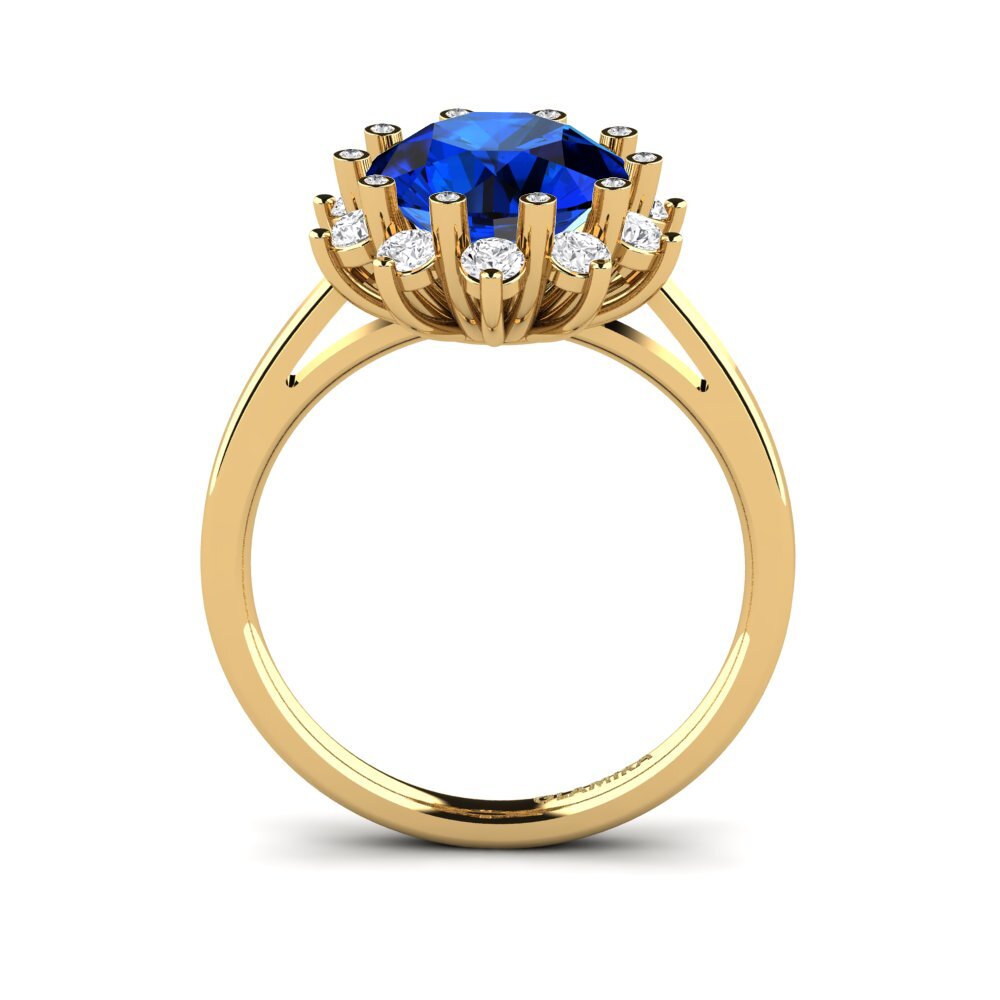 14k Oro Amarillo Safiro (Creado en Laboratorio) Anillo de compromiso Silanna