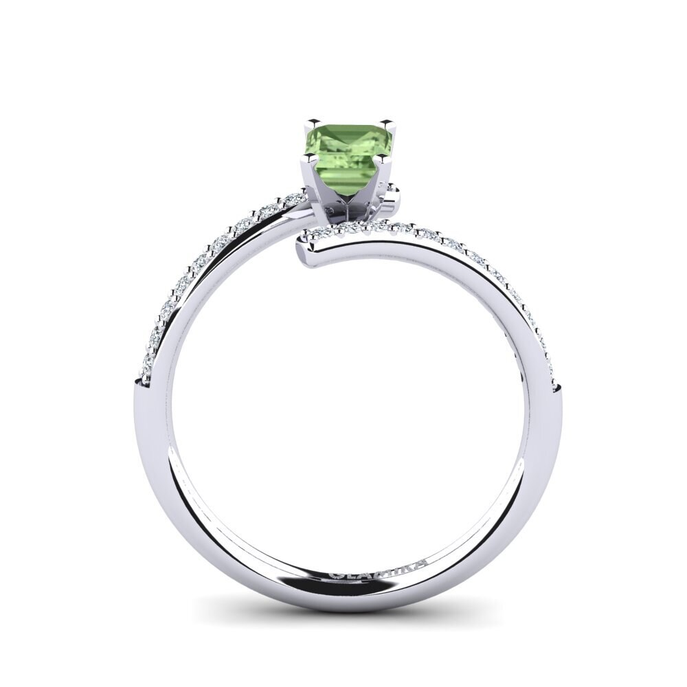 White Silver Green Sapphire Engagement Ring Simex
