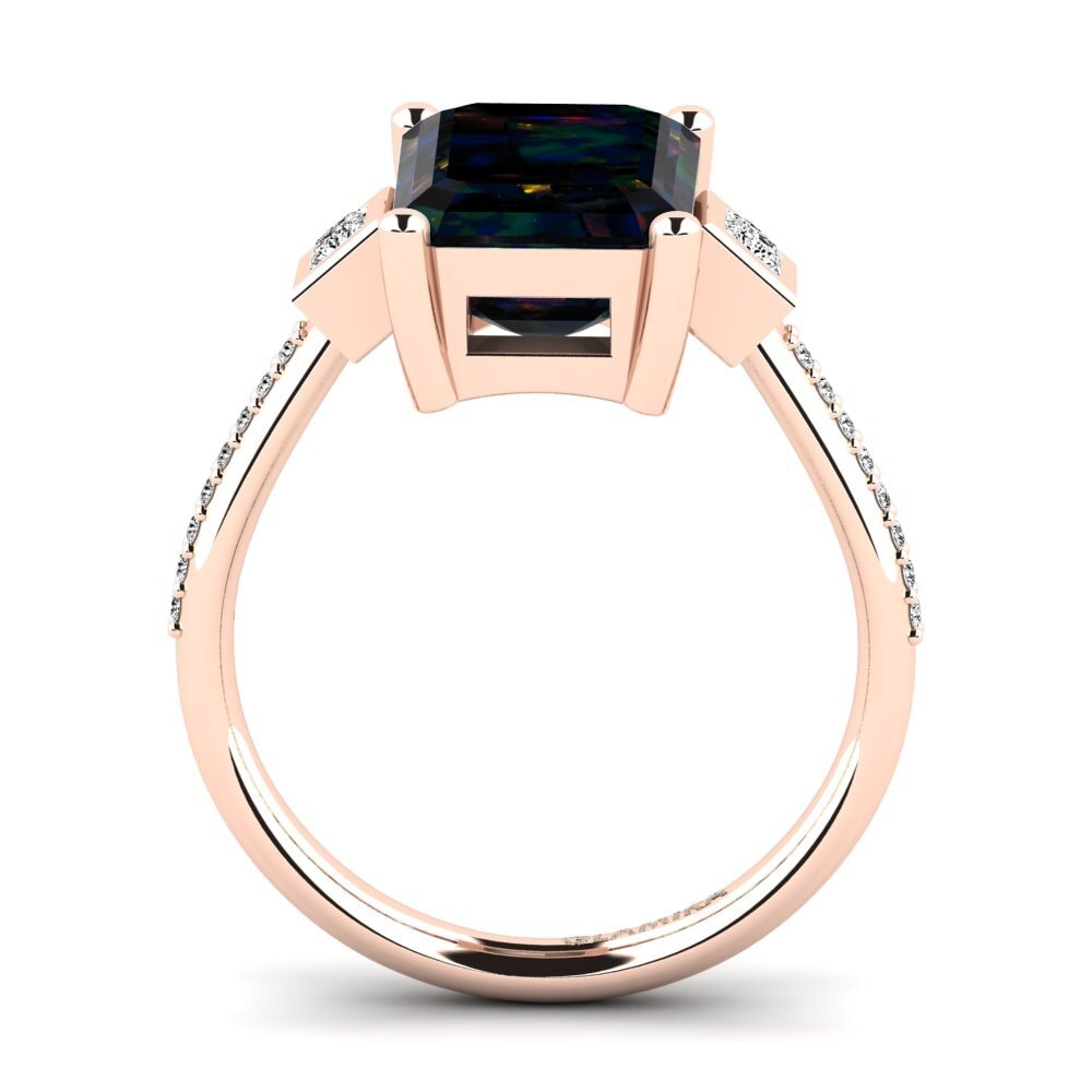 14k Oro Rosa Opalo Negro Anillo de compromiso Sohniel