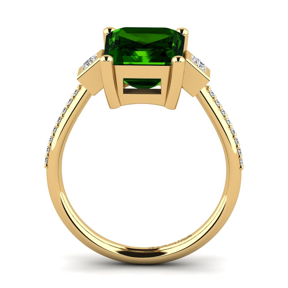 14k Oro Amarillo Turmalina verde Anillo de compromiso Sohniel