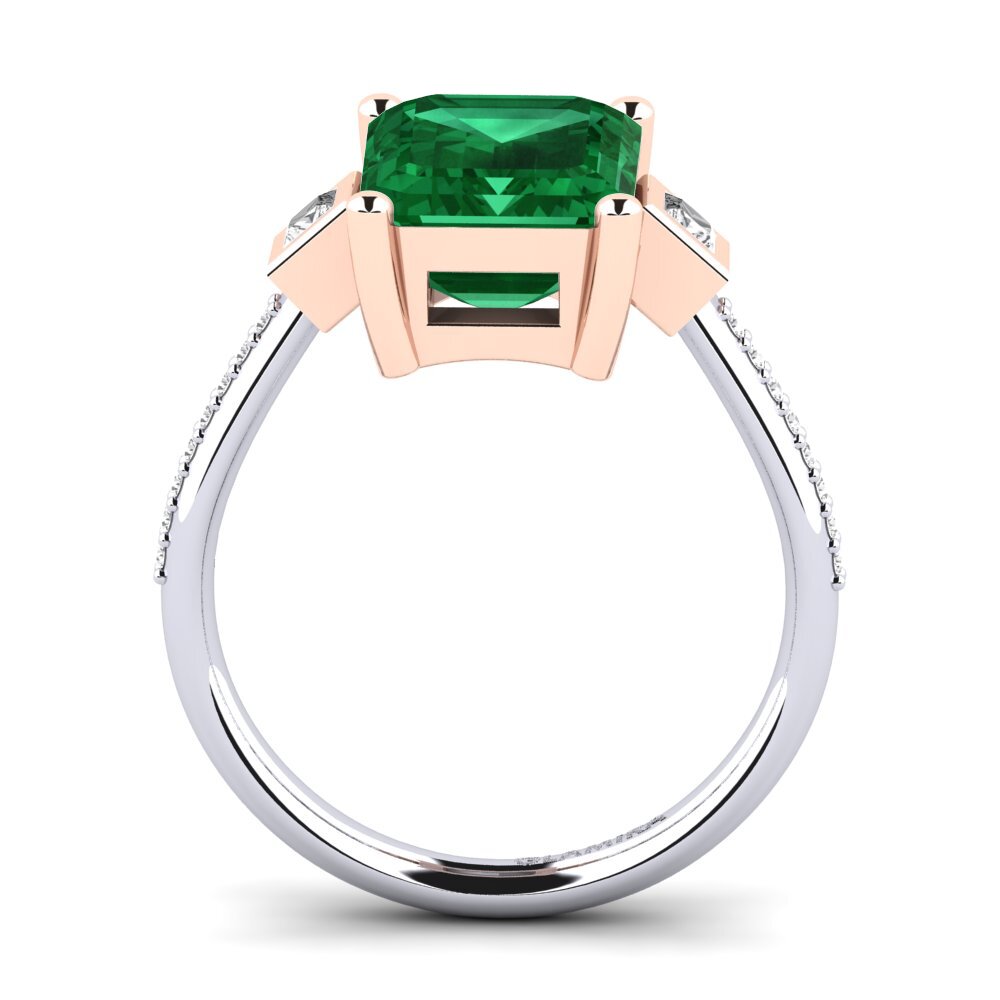 18ct White & Rose Gold Emerald (Lab Created) Engagement Ring Sohniel