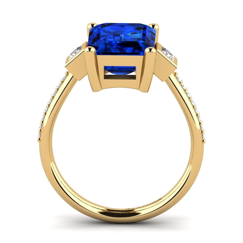 14k Oro Amarillo Safiro (Creado en Laboratorio) Anillo de compromiso Sohniel
