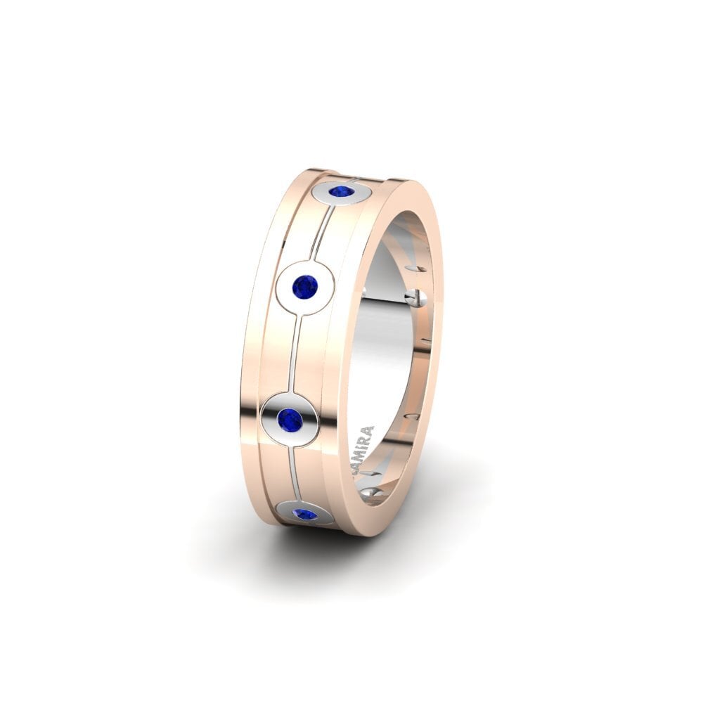 14ct Rose & White Gold Sapphire Women's Wedding Ring Spectacular Sea 6 mm